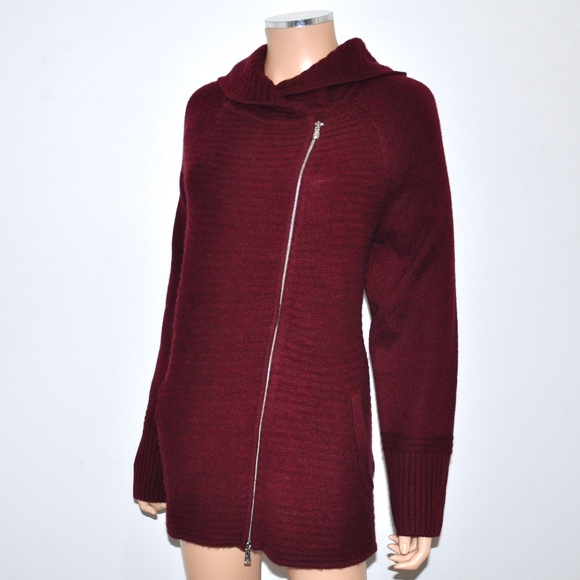 Isaac Mizrahi Sweaters - NEW Cashmere Moto Zip Hooded Sweater Jacket - Sz L